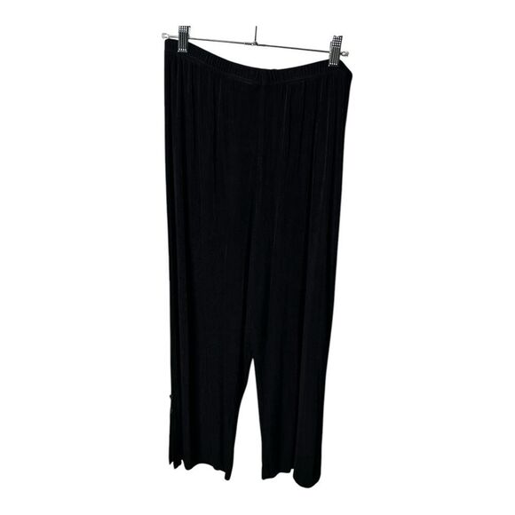 Chico's Travelers Black Liquid  Crop Wide Leg Pull On Pants Elastic 2 large - Picture 1 of 8